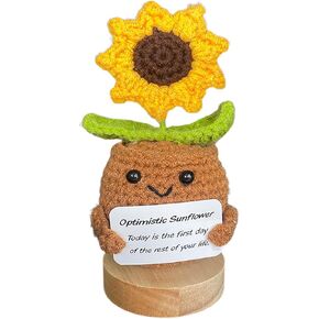 Lovely Mini and Positive Crochet Doll,Pure Handmade Mood Improvement Wool Knitting Cactus Doll for Home Office Car Decoration and Creative Festivals Gift for Friends Family Coworkers. (Cactus)
