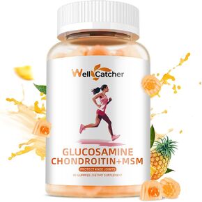 Glucosamine Chondroitin Gummies Sugar Free Extra Strength Joint Support Supplement with MSM Elderberry for Adults Men Women Flexibility Back Knees Hands Pineapple Flavour 60 Counts