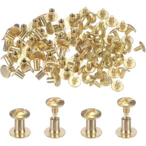 uxcell 100set Chicago Screws Buttons 5/16" Round Flat Head Zinc Alloy Metal Nail Rivet Studs Metal Studs Rivets Gunmetal for Leather Crafting Bag Belt