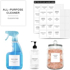 180 Minimalist Laundry Labels for Jars, Laundry Stickers for Containers, Cleaning for Laundry Room Spray Bottles and Household Organization, Waterproof and Easy to Stick and Peel
