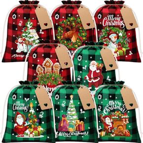 24Pcs Christmas Burlap Gift Bags with Drawstring, 8x10in Christmas Linen Treat Bags w/Tags Goody Gift Bags Medium Jute Xmas Candy Bags Reusable Gift Wrapping Bags Xmas Holiday Party Favors Linen Sack