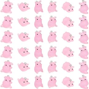 36Pcs Luminous Resin Pig Charms Glow in the Dark Mini Pink Pig Pendants Cute Animal Charms for Bracelets Necklace Earrings Jewelry Making DIY Ornament Accessories