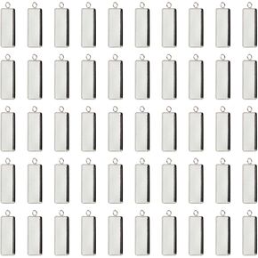 Shapenty Stainless Steel Rectangle Bezel Blanks Pendant Trays for Earrings Necklace Keychain DIY Crafts Jewelry Making Projects Resin Glass Cabochon Photo Hanging Ornaments, 25x10mm, 50PCS