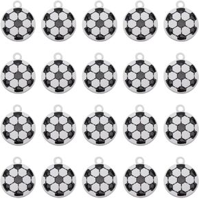 SUNNYCLUE 1 Box 30Pcs Soccer Charms Bulk Sport Ball Charm Silver Enamel Metal Black White Flat Round Football Alloy Sports Charms for Jewelry Making Charms DIY Necklace Bracelet Earring Crafting Women