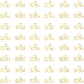 sowaka 100 Pcs 2024 Charms Metal Year Charms Letter Pendants for Jewelry Making Kit Bracelet Necklace Earring Keychain Graduation Tassels Christmas Decoration New Year (Silver - 2024)