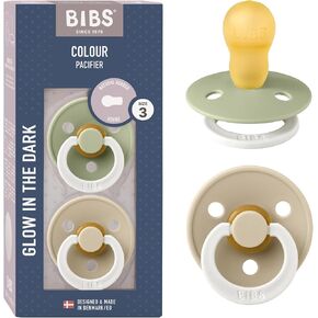 BIBS Pacifiers | Natural Rubber Baby Pacifier | Set of 2 BPA-Free Soothers | Made in Denmark | Sage/Ivory | Size 6-18 Months