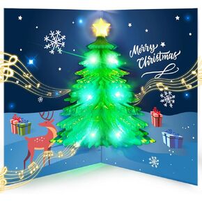 Christmas Cards, Musical Merry Christmas Card with Lights, 3D Pop Up Christmas Tree Xmas Card Greeting Cards Christmas Gifts for Women Men Mom Dad Daughter Son Kids