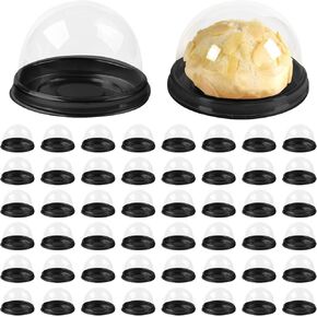 50Pcs Clear Plastic Cupcake Boxes Mini Cupcake Containers Egg-Yolk Puff Container Individual Muffin Pod Muffin Mooncake Holder for Wedding Birthday Baby Shower (Gold), 212341
