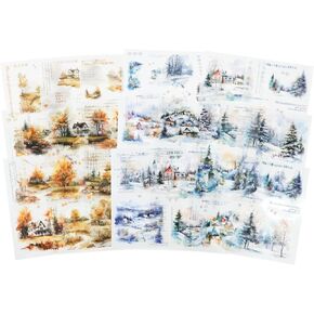 Pre-Cut Seasons Sticker Book Set, 40PCS Autumn and Winter PET & Washi Stickers for Scrapbooking, Journaling, DIY Crafts, and Art Supplies