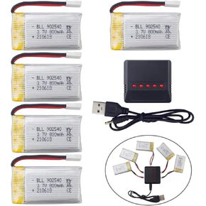 Accessory 5PCS 3.7V 800mAh Lithium Battery with 5-in-1 Charger for SYMA X5C X5C-1 X5 X5SC X5SW H5C V931 S5C S5W SS40 FQ36 T32 T5W H42 CW4 Remote Control Drone
