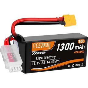 بطارية ليبو Crazepony 3S 1300 مللي أمبير في الساعة 50C 11.1 فولت بطارية ليبو مع موصل قابس XT60 لطائرة RC FPV للسباق بدون طيار كوادكوبتر RC سيارة قارب شاحنة