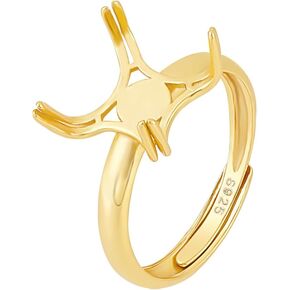 BENECREAT 925 Sterling Silver 4 Claw Prong Ring Settings, Golden Claws Blank Finger Ring Adjustable Claws Ring Blank for Jewelry Making Kit Women Adult Finger Rings Findings DIY Crafts