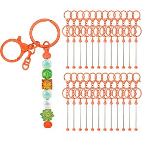 PATIKIL Beadable Keychain Bars, 24 Pcs Metal Beaded Keychain Blanks Bulk Making Supplies Kit with Lobster Hook for Pendant DIY