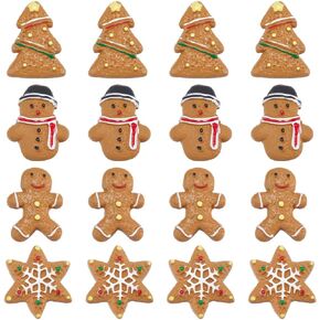 SUNNYCLUE 1 Box 48Pcs 4 Styles Christmas Cabochons Plastic Flatback Charms Bulk Assorted Holiday Snowflake Snowman Tree Flat Back Gingerbread Biscuits Cabochon for DIY Crafting Jewelry Making Decors