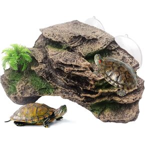 kathson Turtle Basking Platform with Suction Cup,Turtle Ramp Climbing Basking Platform Artificial Plants Decor Resting Basking Terrace Aquarium Ornament Rock for Turtle,Frogs,Lizards,Bearded Dragon