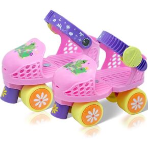 Adjustable Kids Quad Inline Skates for Boys and Girls Ages 2-6 - Comfortable and Safe Outdoor/Indoor Roller Skates for Kids,Beginner,Durable and Fun Children's 4 Wheels Rollerskates