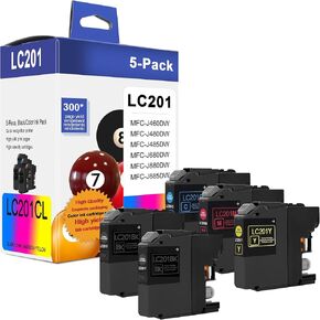 LC201 (LC-201) Color (BK/C/M/Y) Ink Cartridge 5-Pack (Includes 2 LC201BK, 1 LC201C, 1 LC201M,1 LC201Y) - LC203 Ink Cartridge Replacement for Brother MFC-J460DW MFC-J480DW MFC-J485DW MFC-J880DW Printer