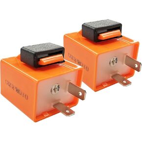 Universal Hazard Warn Hyper Flash Relay for Motorcycle Turn Signal - 12V Speed Adjustable, 2 Pin, LED Electronic Flasher Relay - Direct Replacement - Orange (2pcs)