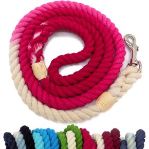 Sier 5ft Ombre Rope Dog Leash Braided Cotton Heavy Duty Strong Durable Multi-Colored (Rose Pink)
