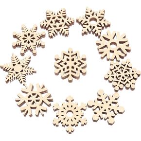 50 Pieces Wooden Snowflake Crafts Ornaments Unfinished DIY Wooden Snowflake Cutouts Embellishments Christmas Tree Hanging Crafts Ornaments with Jute Twine for Christmas Decoration