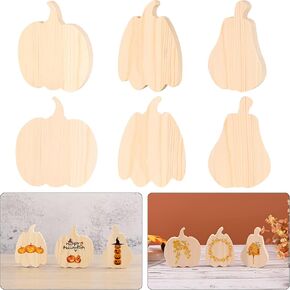 9 Pieces Fall Pumpkin Wooden Cutouts Thicken Thanksgiving Wood Signs Unfinished Pumpkin Block Table Decor for DIY Craft Harvest Halloween Party Home Tiered Tray Decoration（4 Inch）