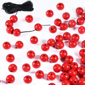 16mm YIPLED 200pcs Christmas Wooden Beads for Crafts with 10m Hemp Rope, Round White Wooden Loose Beads for Jewelry DIY Making, Garland Making and Home Decorations