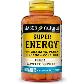 MASON NATURAL Super Energy with Guarana, Panax Ginseng & Kola Nut - Herbal Complex Formula to Support Optimal Performance & Energy*, 60 Tablets