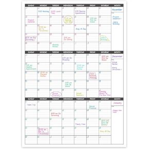 Large Dry Erase Calendar for Wall,3 Month Vertical Wall Calendar, Blank Reusable Monthly Quarterly Calendar Planner Undated, 27.8"x41" Whiteboard Calendar, Office, Classroom