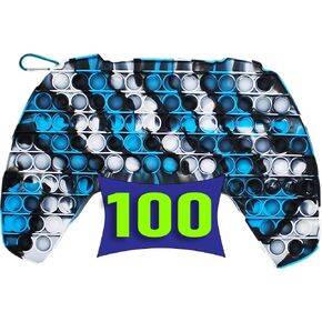 لعبة KINIA Huge 100 Pop it Fidget Toys وحدة تحكم كبيرة لعبة Fidgets مع سلسلة مفاتيح - في انتظار الحصول على براءة اختراع - لعبة Pop It على شكل وحدة تحكم للأطفال والكبار (100 Pop It، وحدة تحكم أسود أزرق أبيض)