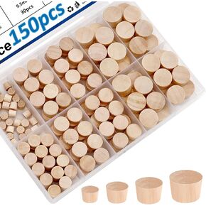 smseace 150Pcs 4-Sizes Wood Plugs 3/16" 5/16"，3/8"，1/2" Wooden Hole Plugs for Holes in Furniture/Table and Chair Legs/Cabinet Reserved Holes/Outdoor Equipment Wood Plugs Assortment Kit