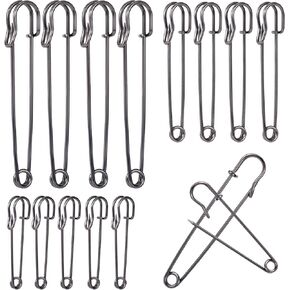 15pcs Large Safety Pins for Thick Fabric, 3 Sizes Heavy Duty Rustproof Safety Pin, Big Oversized Safety Pins for Securing Clothes Blanket Leather Canvas Bandages Outdoor Tents- Black