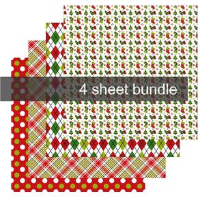 Christmas Pattern Vinyl, Christmas Vinyl for Cricut, Adhesive Vinyl Sheets, 4-12"x12" Bundle