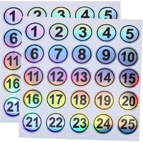 Mini Skater Laser Consecutive Number Stickers 1 to 25 Waterproof Round Number Labels Inventory Stickers 0.78 Inch Self Adhesive Number Decals for Classroom Office Indoor Storage Boxes (Black)