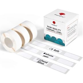 Phomemo D30 Adhesive White Label Paper 3/8" X 1 1/8" (12mm X 30mm) 210 Labels/Roll, Black on White, 3 Roll