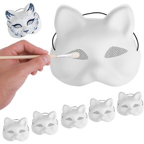 5pcs Cat Masks with Eye Mesh, Playful Therian Cat Mask Blank Cat Face Mask Masquerade Mask Fox Masks Costume Prop For Dance Cosplay Halloween Carnival Party