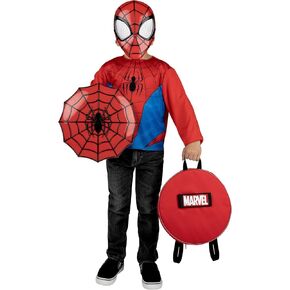 MARVEL Spider-Man PowerPak Dress-Up Set - Backpack with 12-inch Removable Plastic Shield, Throwing Discs, Long Sleeve Costume Top, and Plastic Mask - Youth Medium