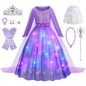 Light Up Dress for Toddlers & Girls Princess Elsa Costume for Halloween Cosplay Dress up Bday Party