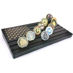WOERDA 6 Rows American Flag Coin Display Stand,Military Challenge Coin Display Case,Holds 42-46 Coins