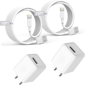 شاحن iPhone، شاحن Apple iPhone طويل 6FT 2 حزمة [معتمد من Apple MFi] كابل Lightning بطول 6 أقدام شحن سريع ومزامنة بيانات سلك USB محول كتلة شاحن حائط لهاتف iPhone 14/13/12/11/XS/XR/X/8/SE/iPad in Kuwait