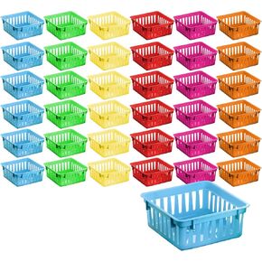 24 Pack Classroom Storage Baskets, Plastic Baskets for Organizing, Colorful Storage Trays, Crayon Pencil Containers Organizer Bins for Desk,Drawer,Home,Office,2.4x5.3x5.3inch