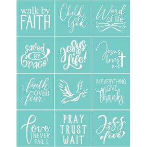 Briartw Faith Minis Silkscreen Stencil 8.5x11 Reusable Self-Adhesive Mesh Stencils Silk Screen Stencil Printing for Polymer Clay Home Decoration Printing on Wood Fabric Wall Cup Plate Glass