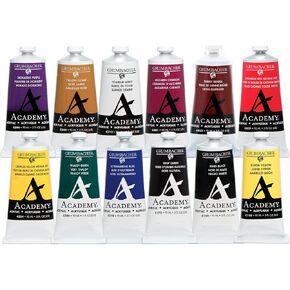Grumbacher Academy Professional Acrylic Paint Set of 12 90ml Multi Colors - Metal Tubes - Heavy Body Professional Grade Artist Paint with Genuine and Pure Pigments - ASTM Lightfast Colors