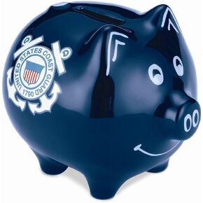 United States Coast Guard Navy Military Piggy Bank Safe Stoneware Savings Money Cash Box with Coin Slot