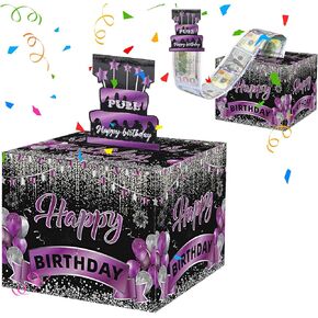 Birthday Money Pull Box, Purple Birthday Decorations for Girls, Money Gift Boxes for Cash Pull, Money Birthday Box for Cash, Gifts Ideas for Girl and Women