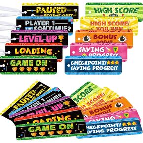 Outus 50 Video Game Bookmarks for Gamer Birthday Party, Pixelated Bookmarks for Pixelated Treat Bag Video Game Party Decoration Paper Tag Card Classroom Awards Teacher