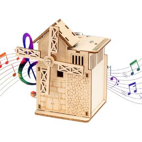 CYAZOO 3D Wooden Puzzle for Adults-DIY Windmill Model Kits with Music Can be Turned -Brain Teaser Puzzles Music Box -Unique Gift for Kids Friends on Birthday/Christmas Day