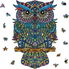 GLOBLELAND Owl Wooden Jigsaw Puzzles for Adults 36x24.4cm Animal Jigsaw Puzzles Wood Adult Colorful Jigsaw Puzzles for Birthday Christmas