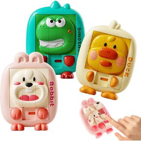 3D Slide Puzzles Travel Toys for Toddlers 1-3, Airplane Car Activities Games for Kids Ages 4-8, Fine Motor Skills, Brain Teaser, Animal, Birthday for Boys Girls Baby (3 Pack)