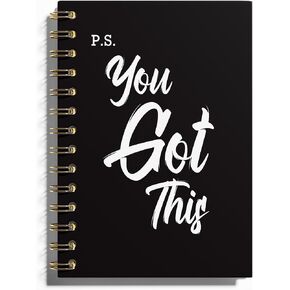 You Got This Spiral Notebook, Inspirational Notebooks for Women Men, Motivational Journal, Black Hardcover Spiral Notebooks for Work Note Taking, Employee Gifts Notrbooks, 5.5x8.3