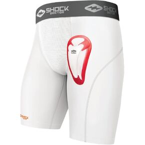 Shock Doctor Compression Shorts with Protective Bio-Flex Cup, Moisture Wicking Vented Protection, Youth Size